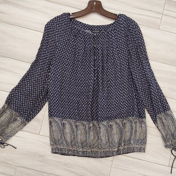 Lucky Brand Blue Paisley Semi Sheer Boho Blouse.  Size M - Picture 1 of 3